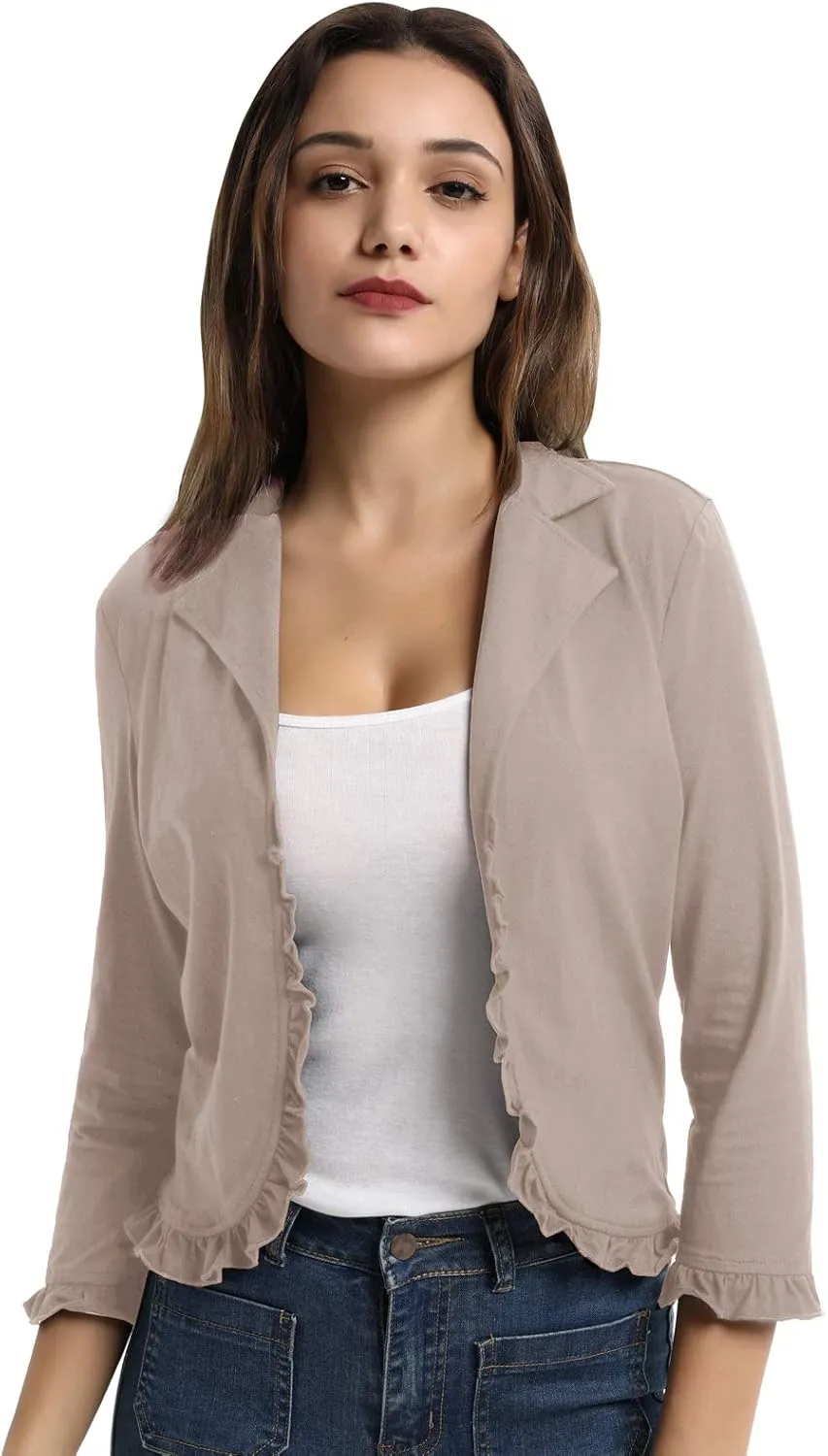 GRACE KARIN Women Business Casual Cropped Blazer Jacket Open Front Cotton Cardigan