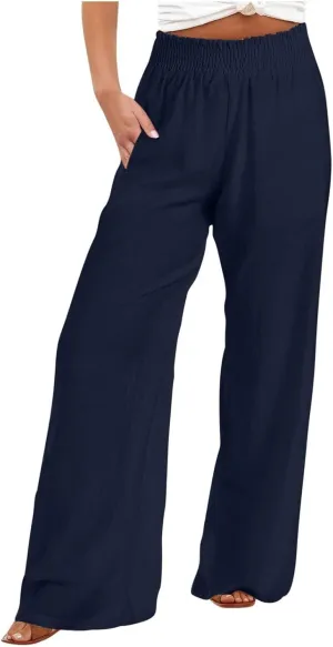 High Rise Trousers Women, High Waisted Palazzo Pants, Wide Leg Work Pants with Pockets for Comfort and Style