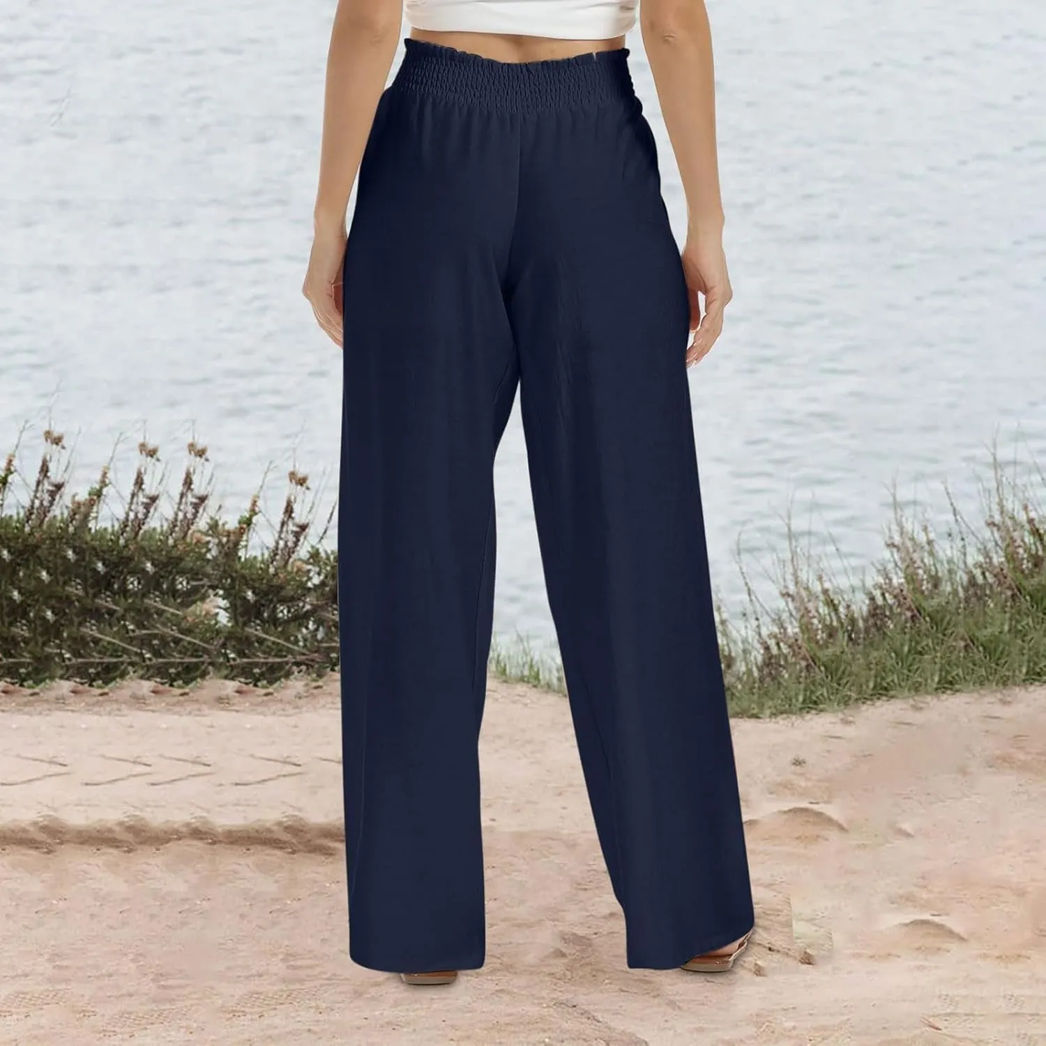 High Rise Trousers Women, High Waisted Palazzo Pants, Wide Leg Work Pants with Pockets for Comfort and Style