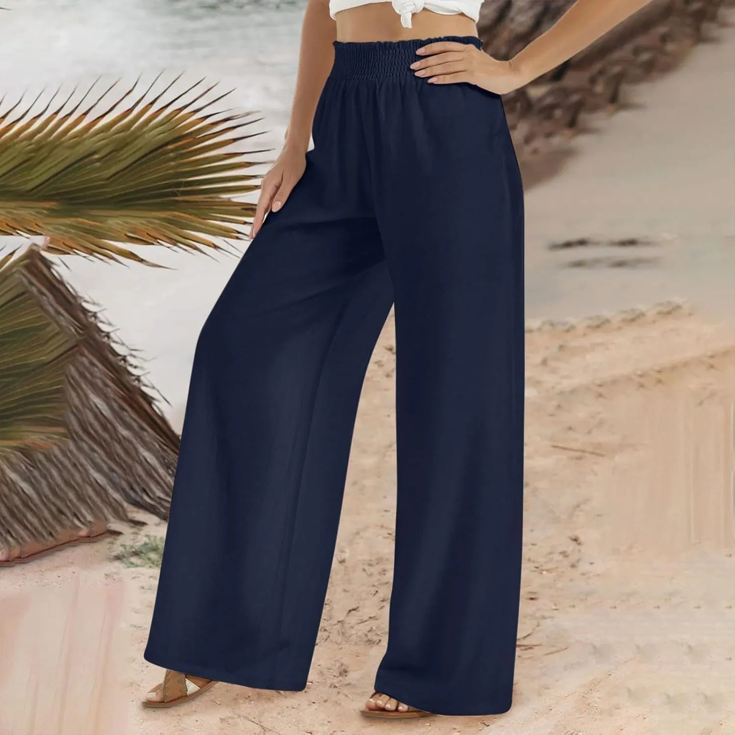 High Rise Trousers Women, High Waisted Palazzo Pants, Wide Leg Work Pants with Pockets for Comfort and Style