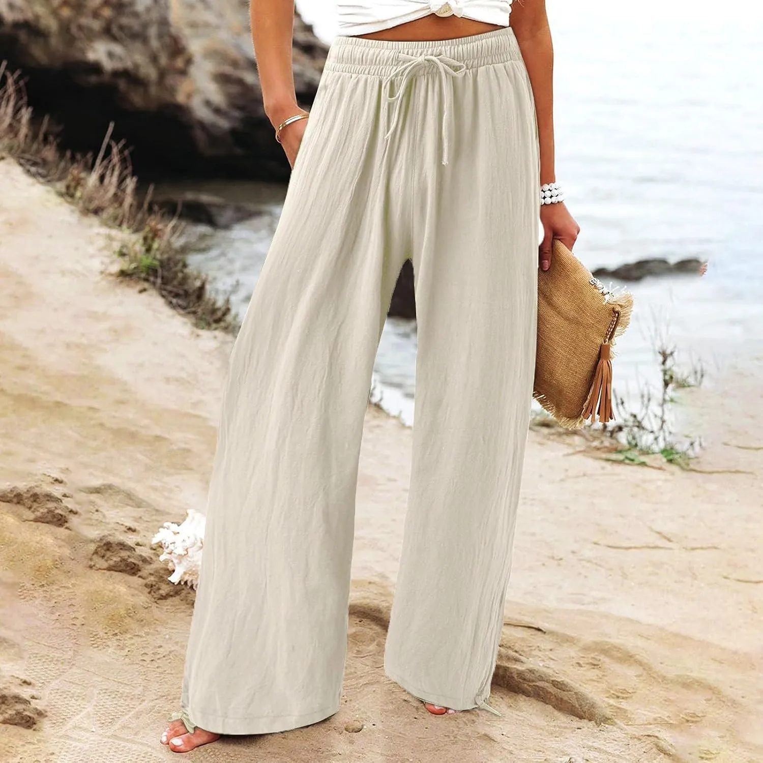 High Waisted Palazzo Pants for Women, Wide Leg Trousers Women, Casual Boho Pants with Pockets for Work or Lounge