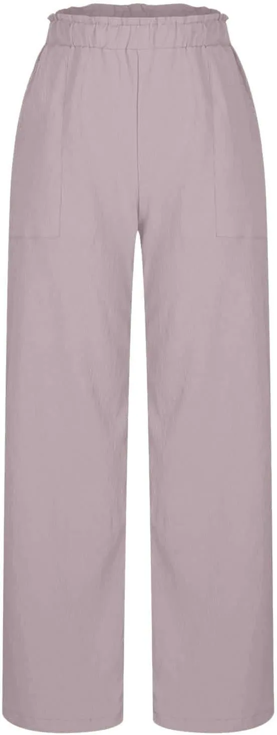 High Waisted Palazzo Pants Women Wide Leg Trousers, Casual Linen Pants with Pockets for Work or Lounge
