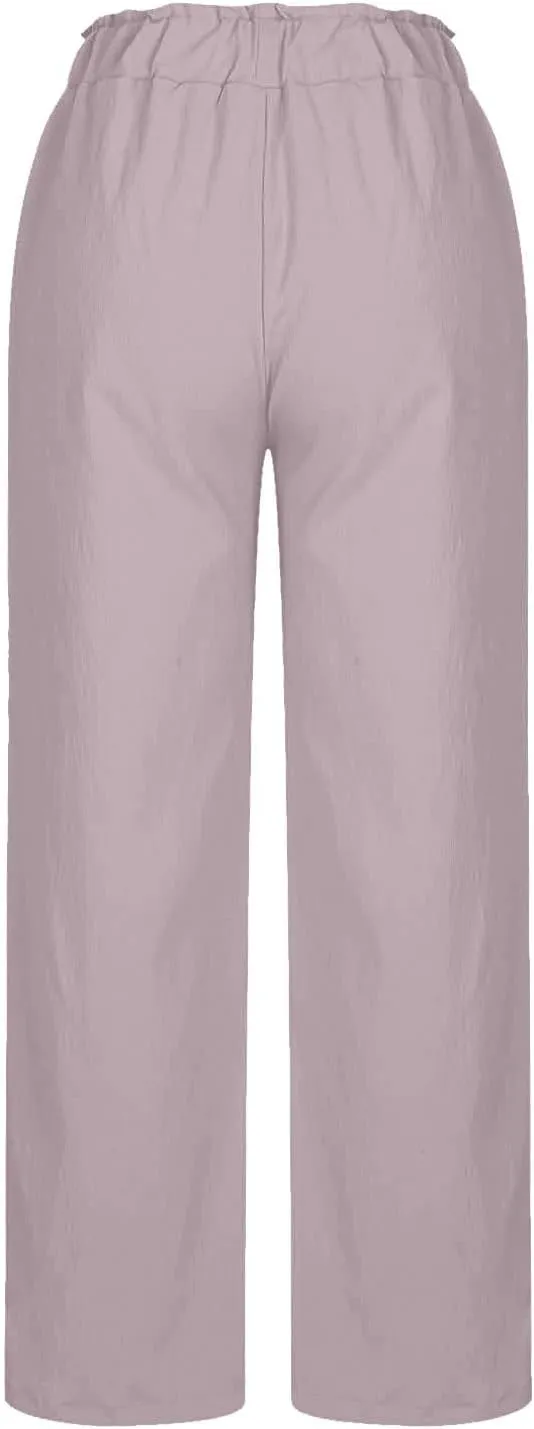 High Waisted Palazzo Pants Women Wide Leg Trousers, Casual Linen Pants with Pockets for Work or Lounge