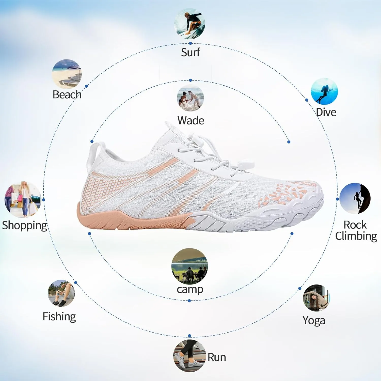 Hike Barefoot Shoes for Women Men - Quick Dry Wide Toe Box Beach Swim Athletic Sports Shoes, Non-Slip Hike Yoga Lightweight Footwear Aqua Hiking Walking Kayaking Diving Surfing