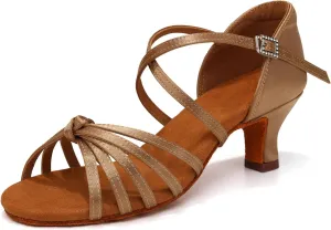 HIPPOSEUS Women's Satin Latin Dance Shoes Professional Ballroom Salsa Practice Performance Dance Shoes,Model 217