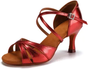 HIPPOSEUS Women's Satin Latin Dance Shoes Professional Indoors Ballroom Salsa Social Beginner Dance Practice Shoes,Model 3047