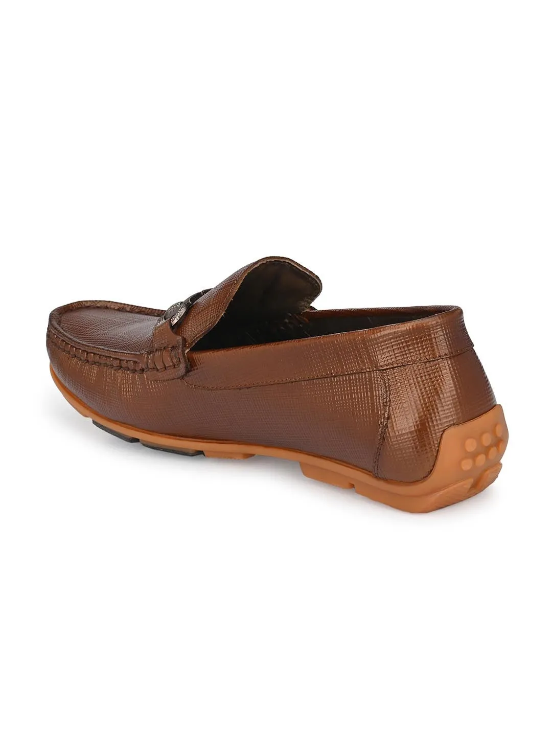 Hitz Men's Brown Leather Slip On Loafer Shoes