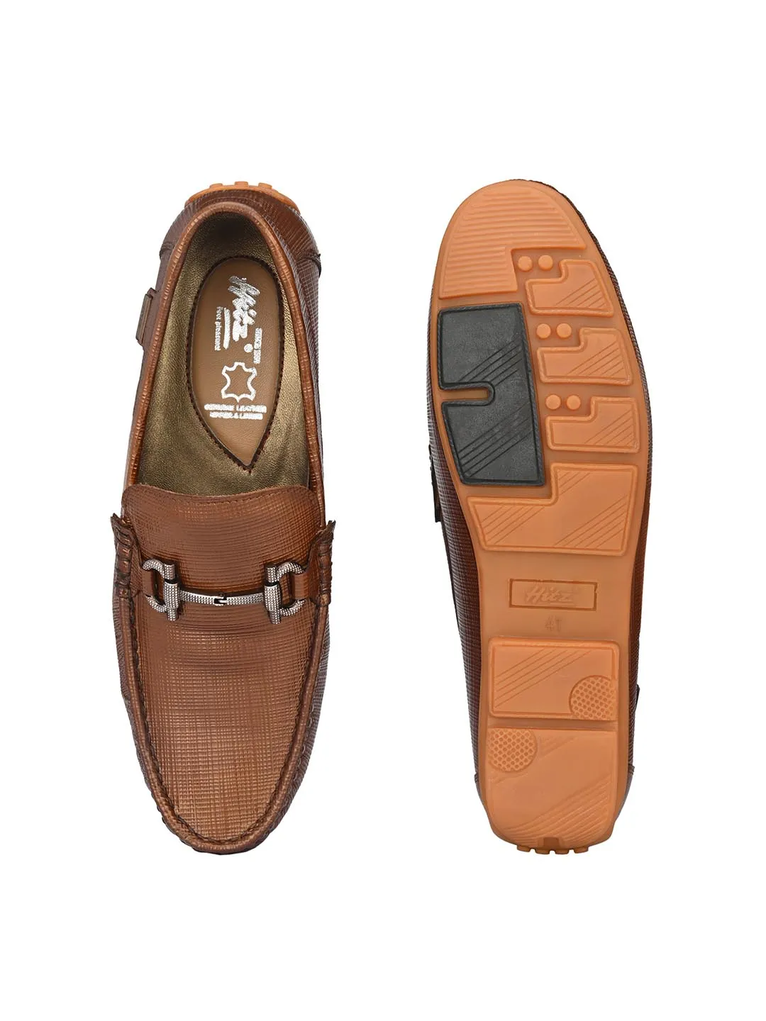 Hitz Men's Brown Leather Slip On Loafer Shoes
