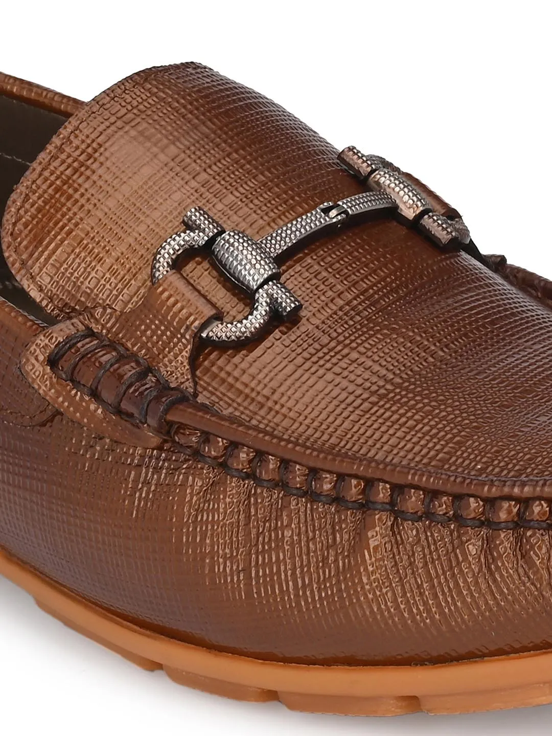 Hitz Men's Brown Leather Slip On Loafer Shoes