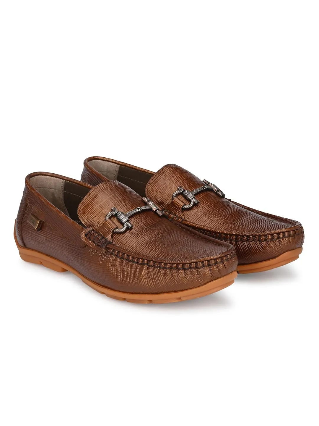 Hitz Men's Brown Leather Slip On Loafer Shoes