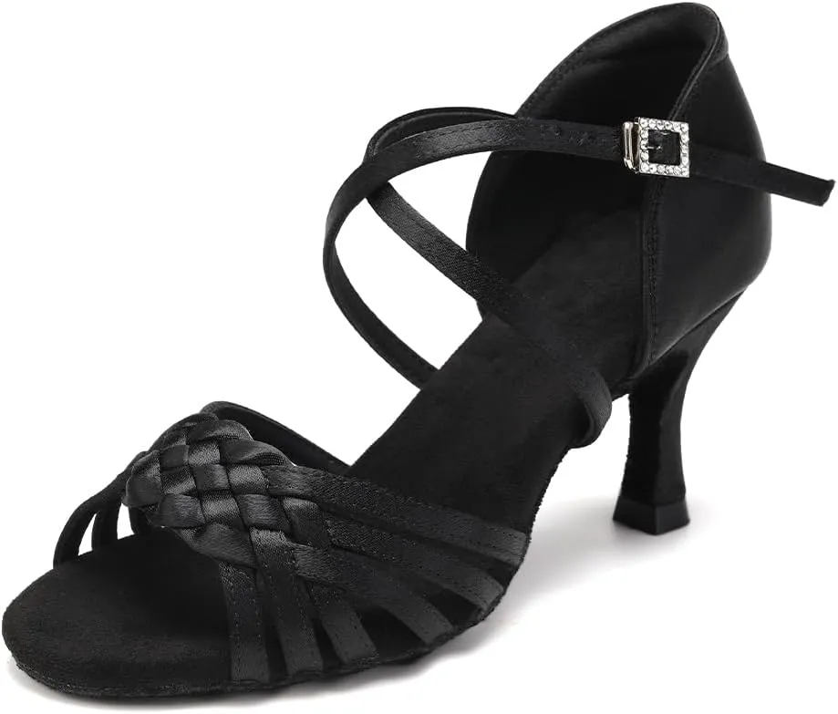 HROYL Women Latin Dance Shoes Professional Practice Performance Ballroom Salsa Dance Shoes,Model EM3032