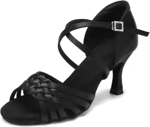 HROYL Women Latin Dance Shoes Professional Practice Performance Ballroom Salsa Dance Shoes,Model EM3032
