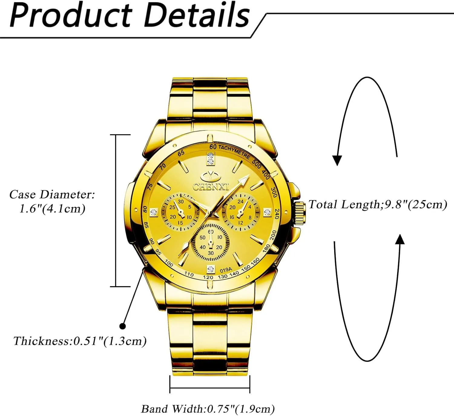 JewelryWe Mens Gold Watch Stainless Steel Round Analog Quartz Watch Business Casual Wristwatch,
