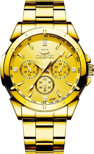 JewelryWe Mens Gold Watch Stainless Steel Round Analog Quartz Watch Business Casual Wristwatch,