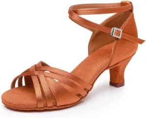 JUODVMP Women's Dance Shoes Satin Braided Ballroom Dancing Heels Professional Dancing Practice Shoes