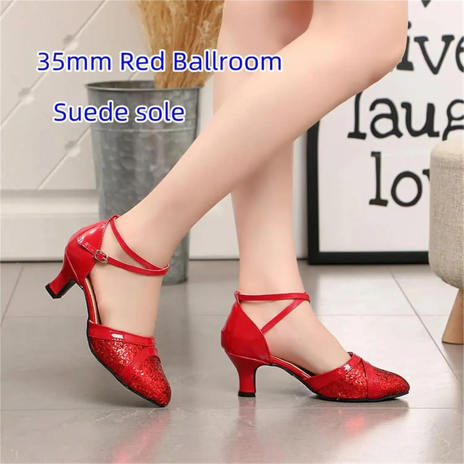 Latin Dance Shoes for Women Latin Dance Shoes for Women Sequin Adult Female Sandals Soft Sole Indoor Ballroom Tango Shoe Closed Toe Salsa Dancing Shoes(35mm Red Ballroom,US4.5-FR35)