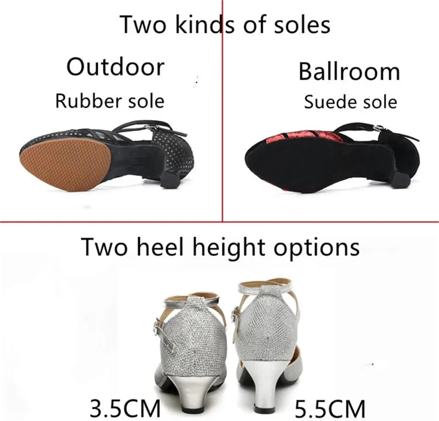 Latin Dance Shoes for Women Latin Dance Shoes for Women Sequin Adult Female Sandals Soft Sole Indoor Ballroom Tango Shoe Closed Toe Salsa Dancing Shoes(35mm Red Ballroom,US4.5-FR35)