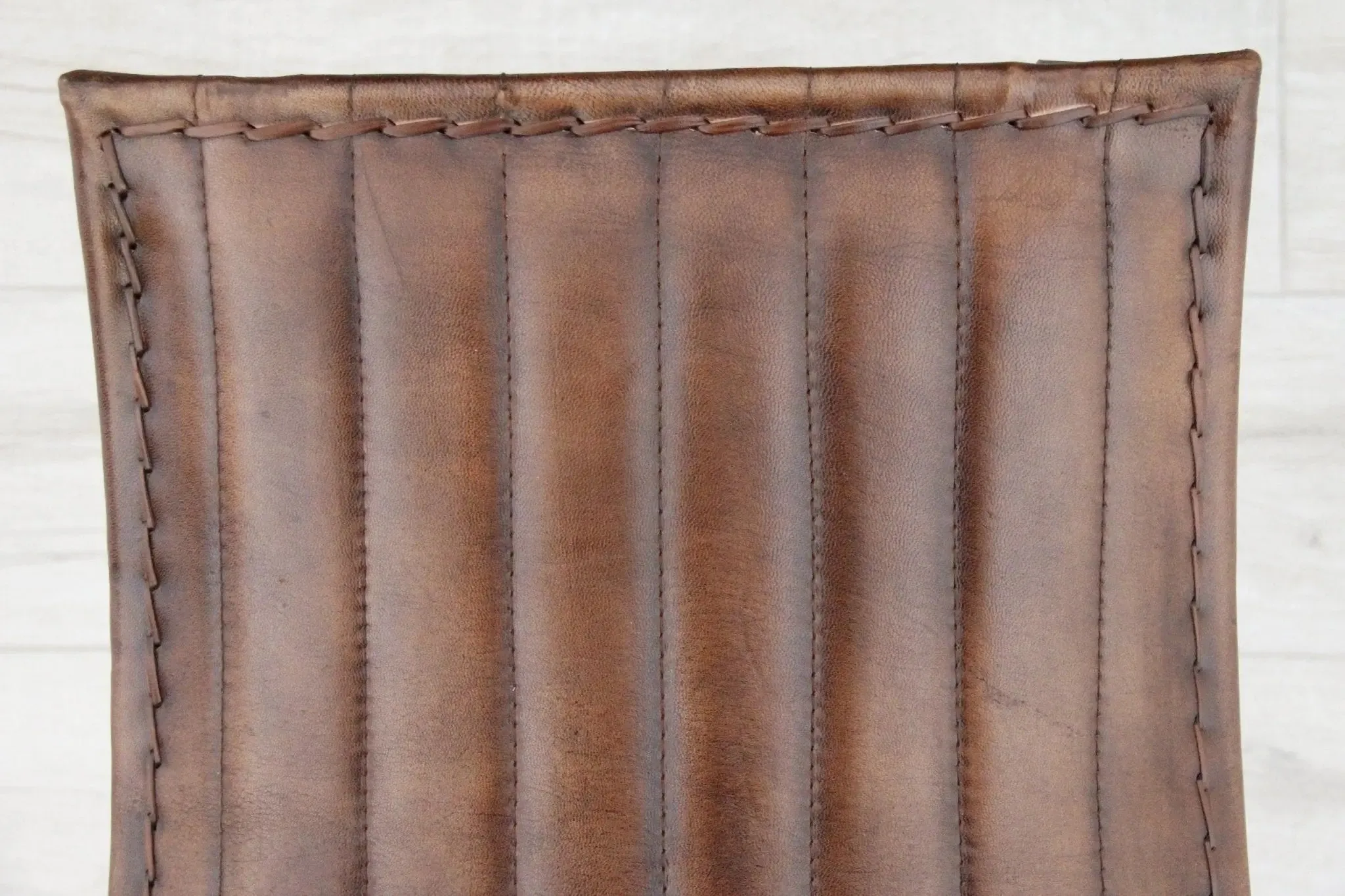 Leather Folding Stool | Brown With Black Iron | 2 Piece Bench