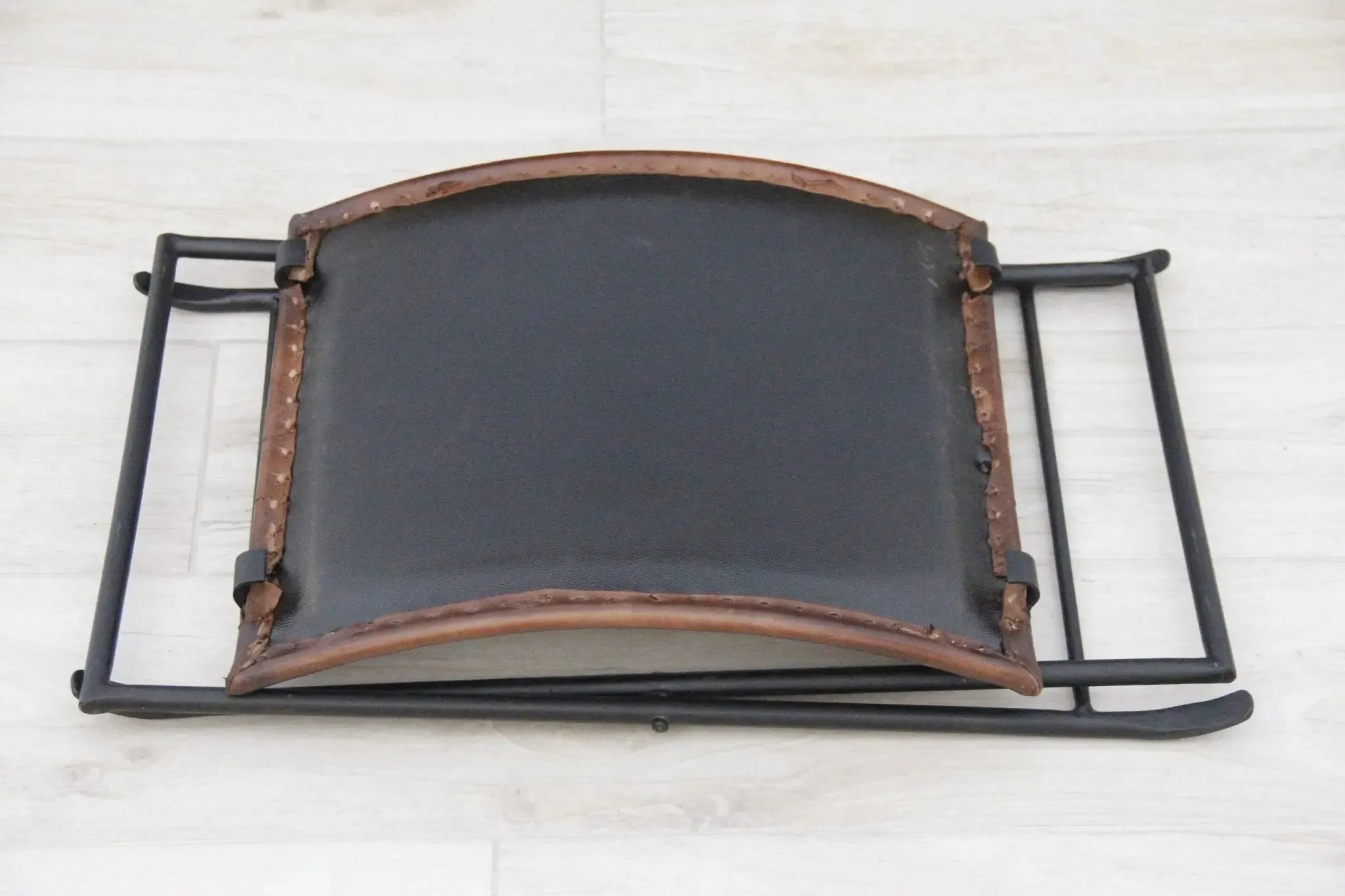 Leather Folding Stool | Brown With Black Iron | 2 Piece Bench