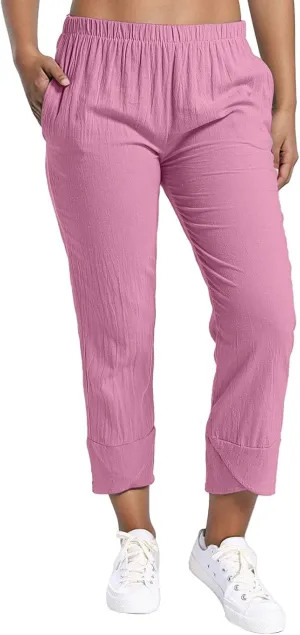 Linen Capri Pants Womens Casual Summer Trendy Elastic Waist Loose Trouser Lounge Athletic Yoga Pants Beach Plus Size