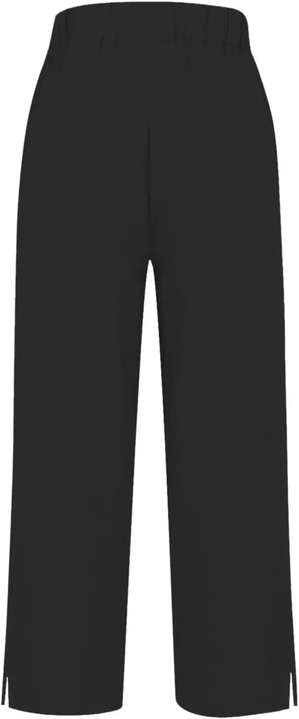 Linen Pants Women Solid Straight Elastic Pants Drawstring Lightweight Spring 2025 Summer Casual Slit Trouser Legs Pants