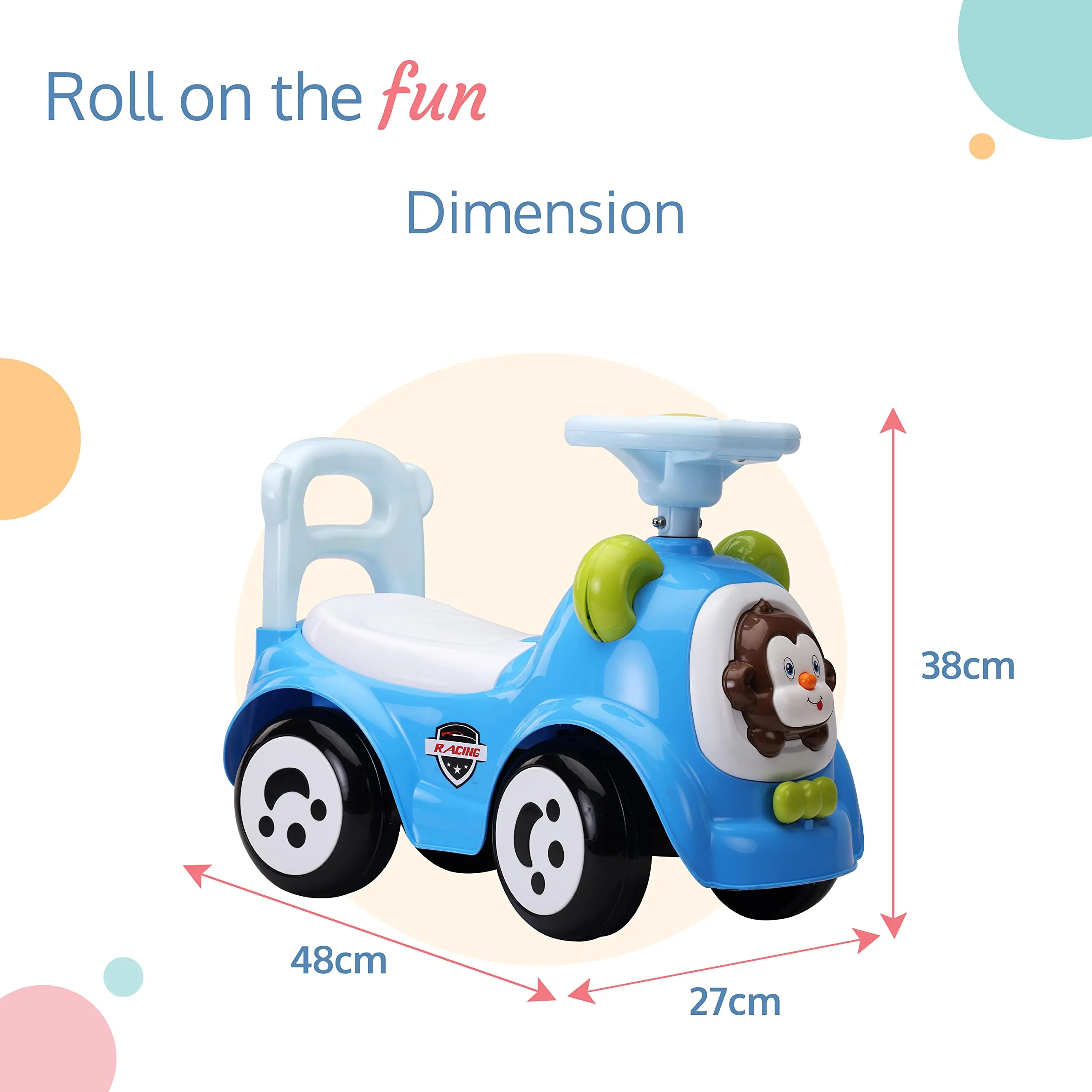 LuvLap Sunny Ride on & Car for Kids with Music & Horn Steering, Push Car for Baby with Backrest, Safety Guard, Under Seat Storage & Big Wheels, Ride on for Kids 1 to 3 Years Upto 25 Kgs (Blue)