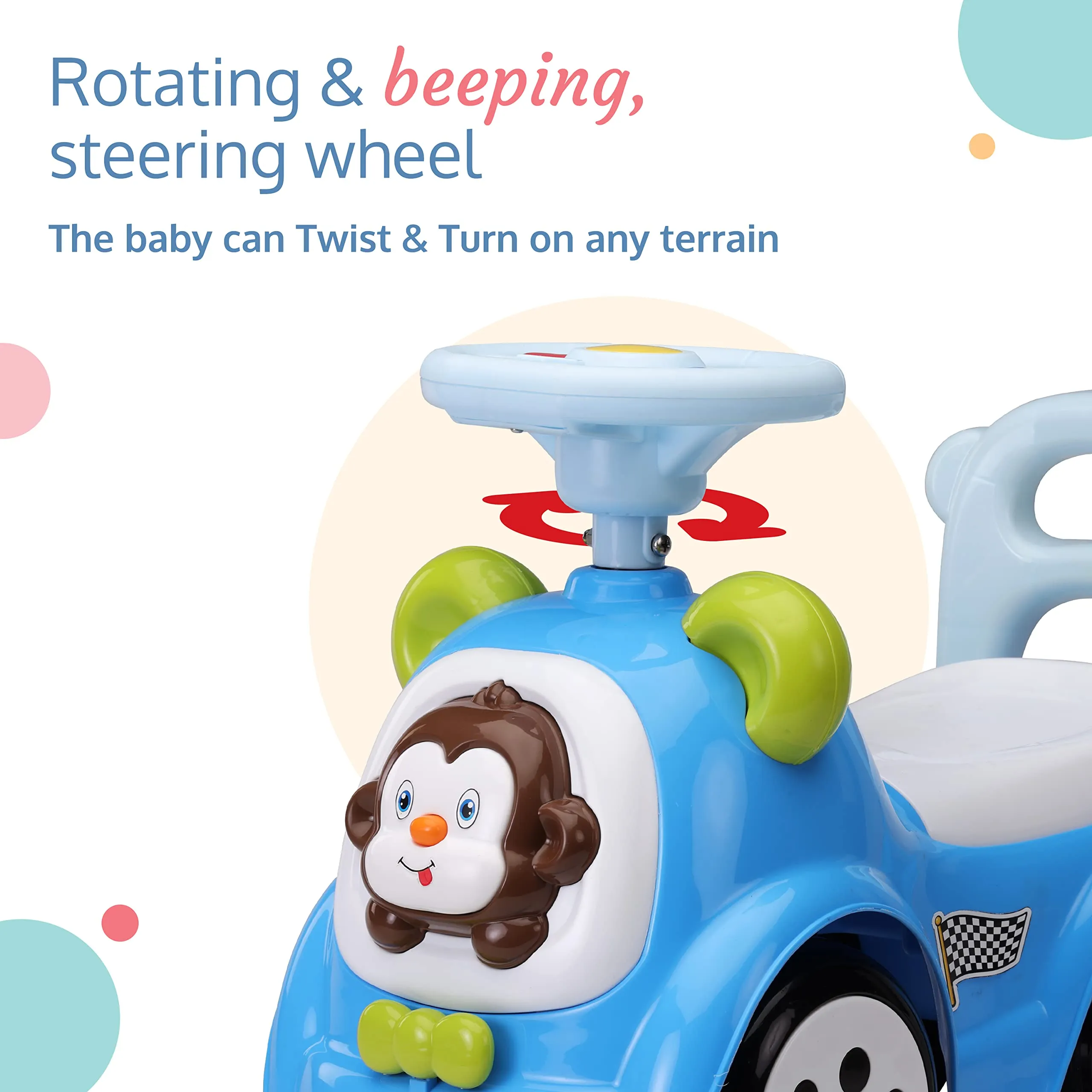 LuvLap Sunny Ride on & Car for Kids with Music & Horn Steering, Push Car for Baby with Backrest, Safety Guard, Under Seat Storage & Big Wheels, Ride on for Kids 1 to 3 Years Upto 25 Kgs (Blue)