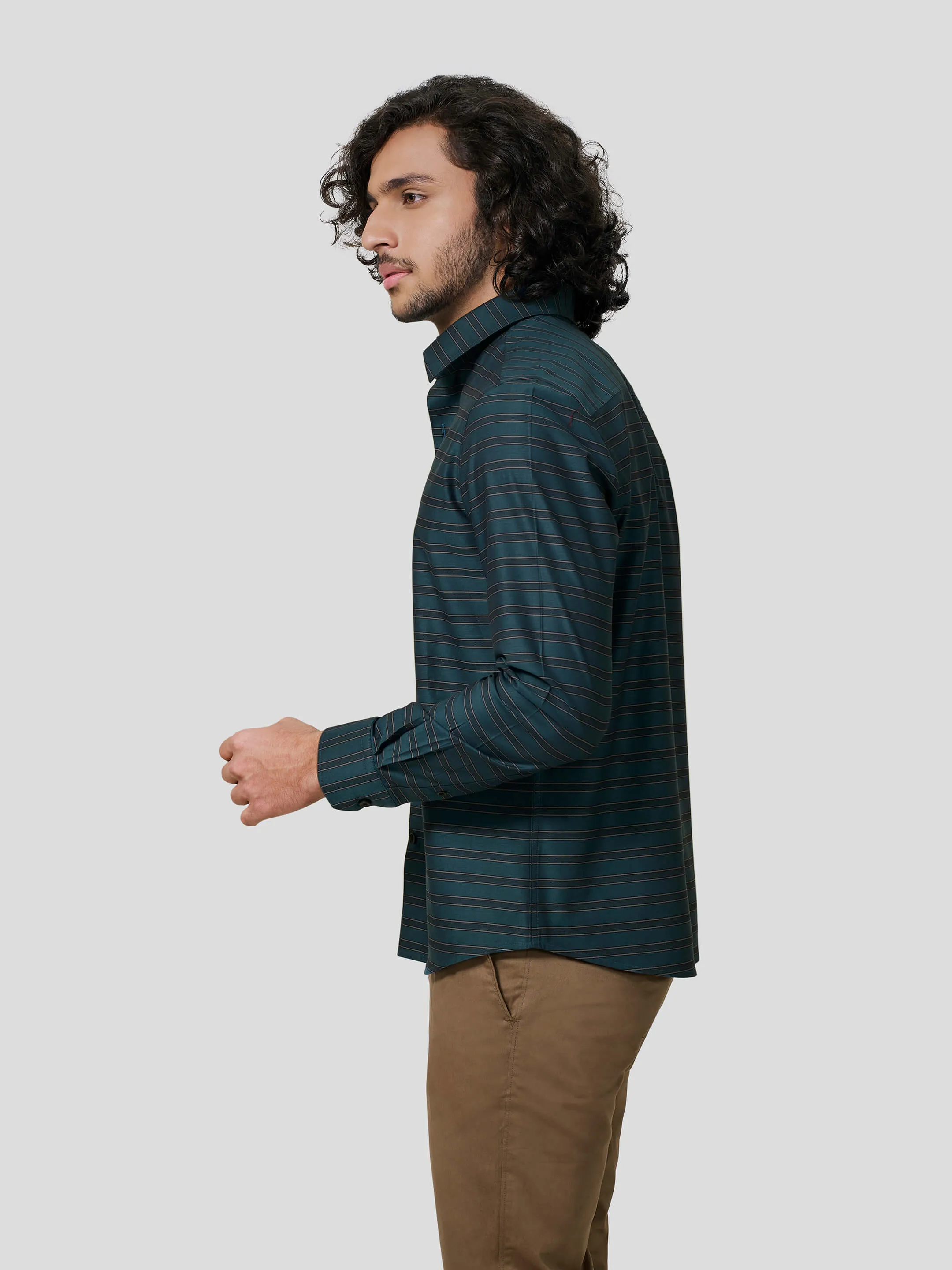 Massolino Full Sleeve Untuck Fit Strip Shirt