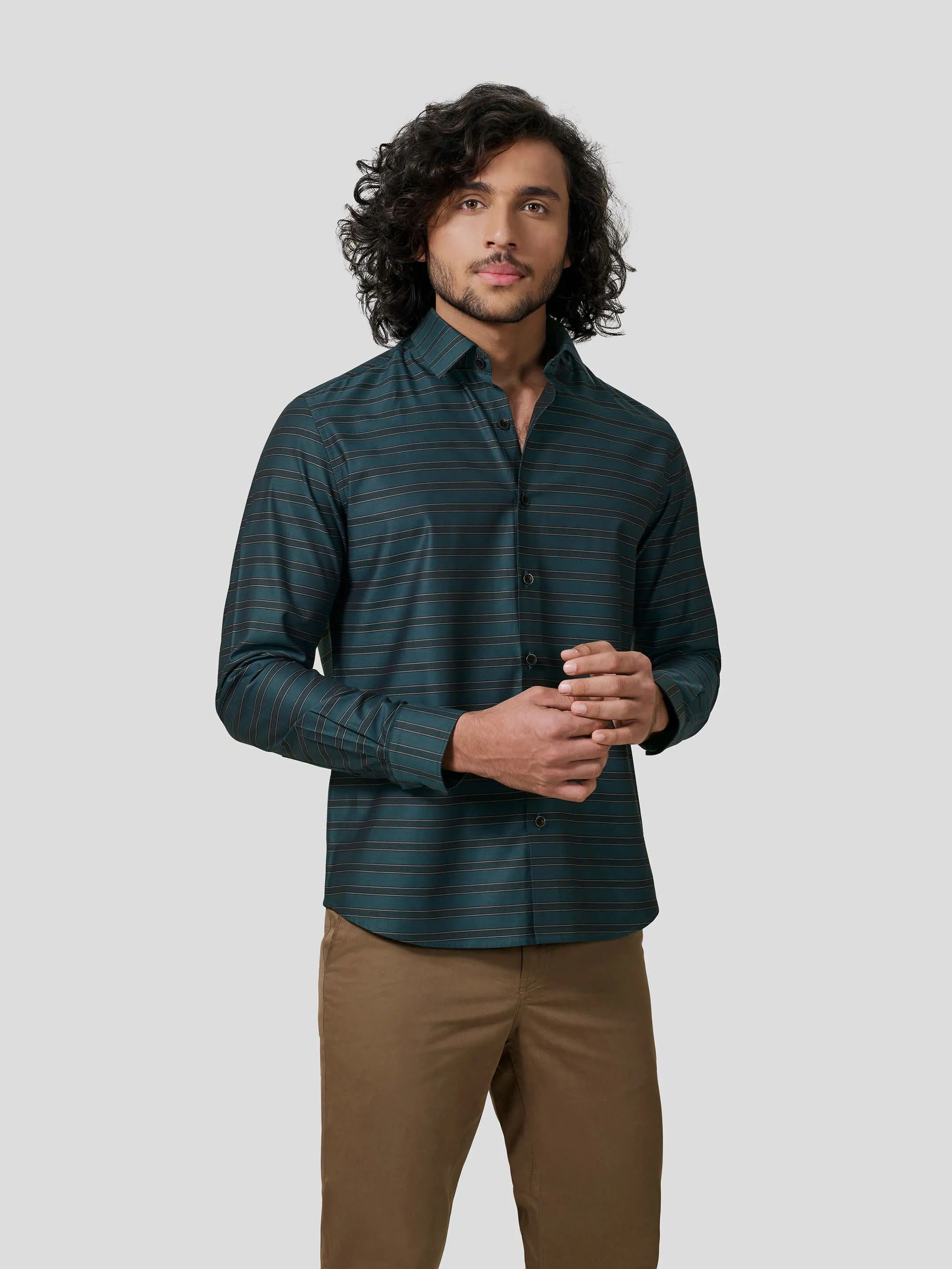 Massolino Full Sleeve Untuck Fit Strip Shirt