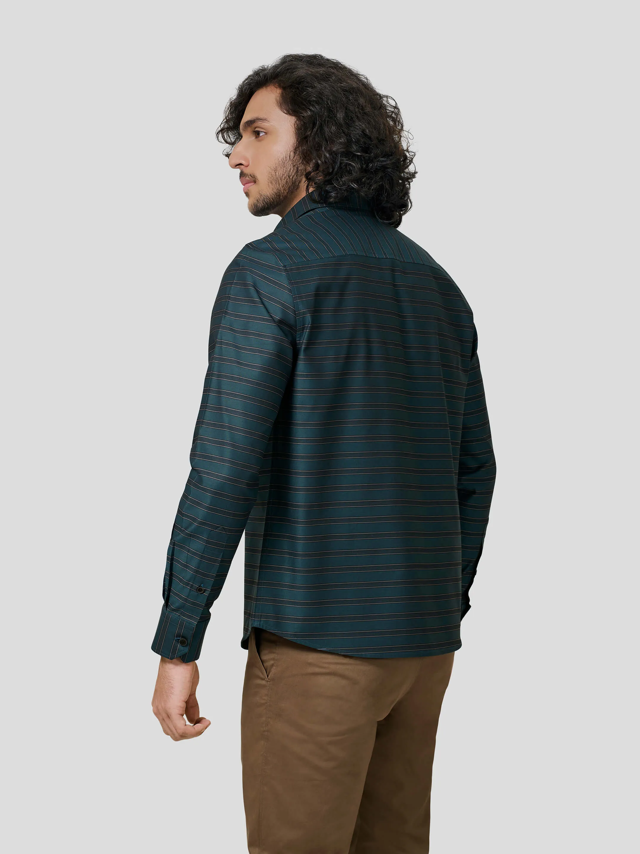 Massolino Full Sleeve Untuck Fit Strip Shirt