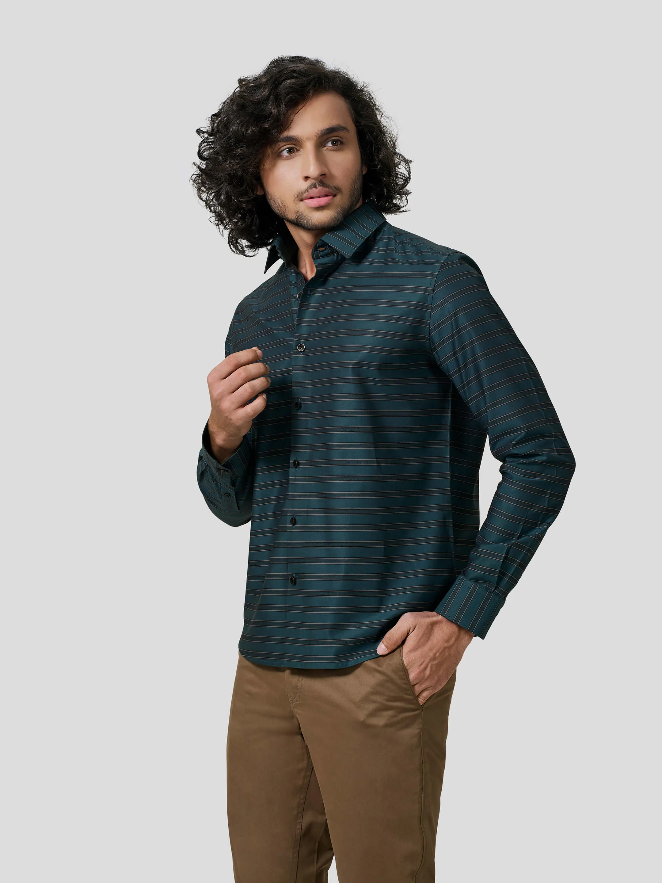 Massolino Full Sleeve Untuck Fit Strip Shirt