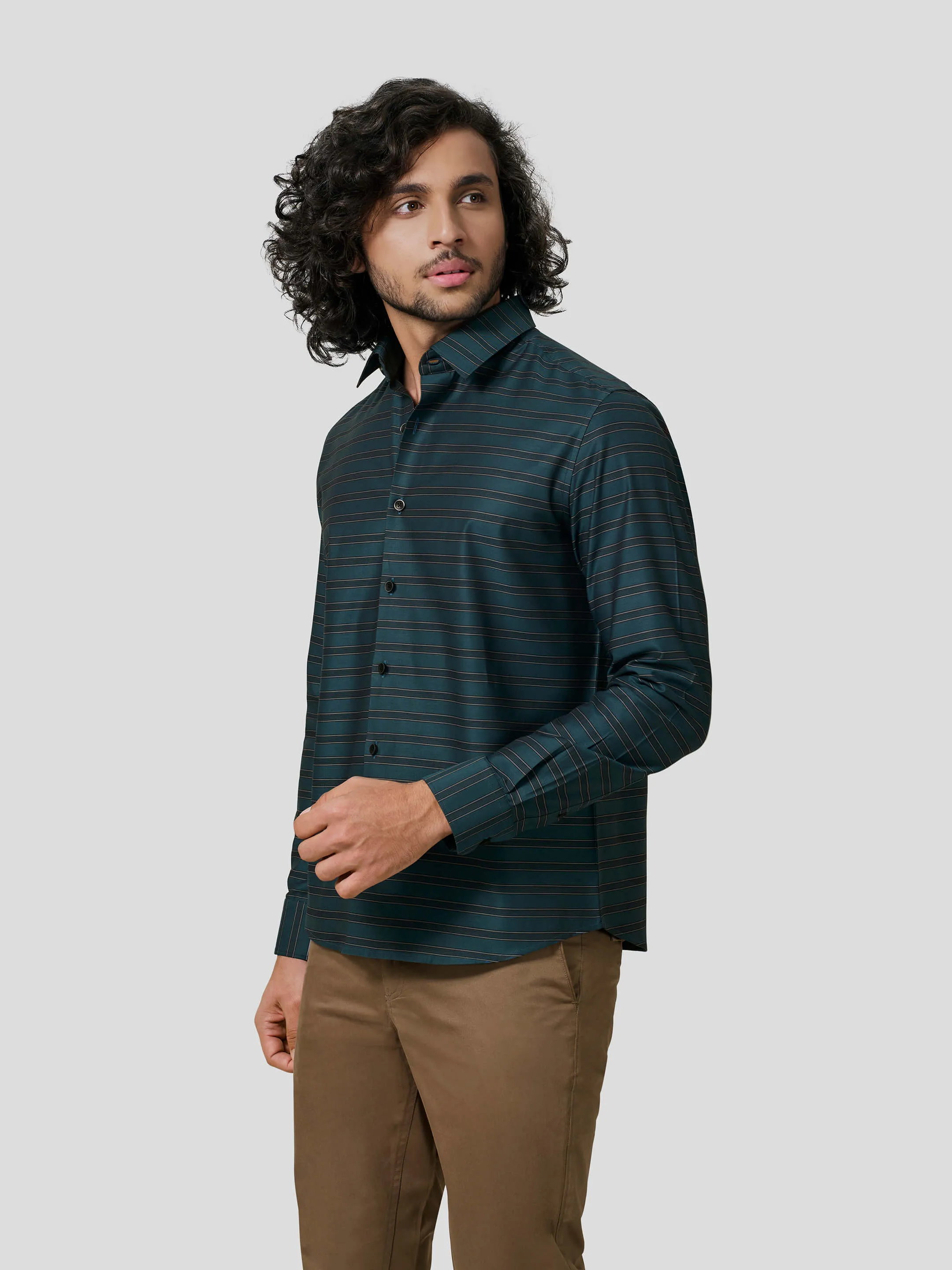 Massolino Full Sleeve Untuck Fit Strip Shirt