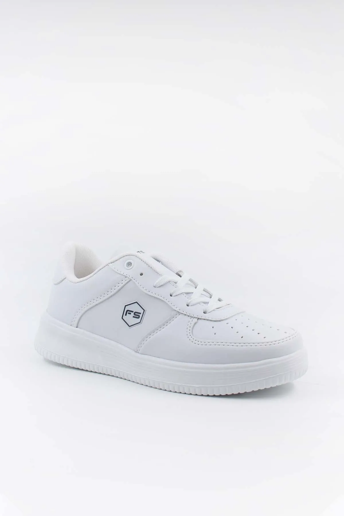 Men's All-White Leather Low-Top Sneakers with Perforated Details - Wessi