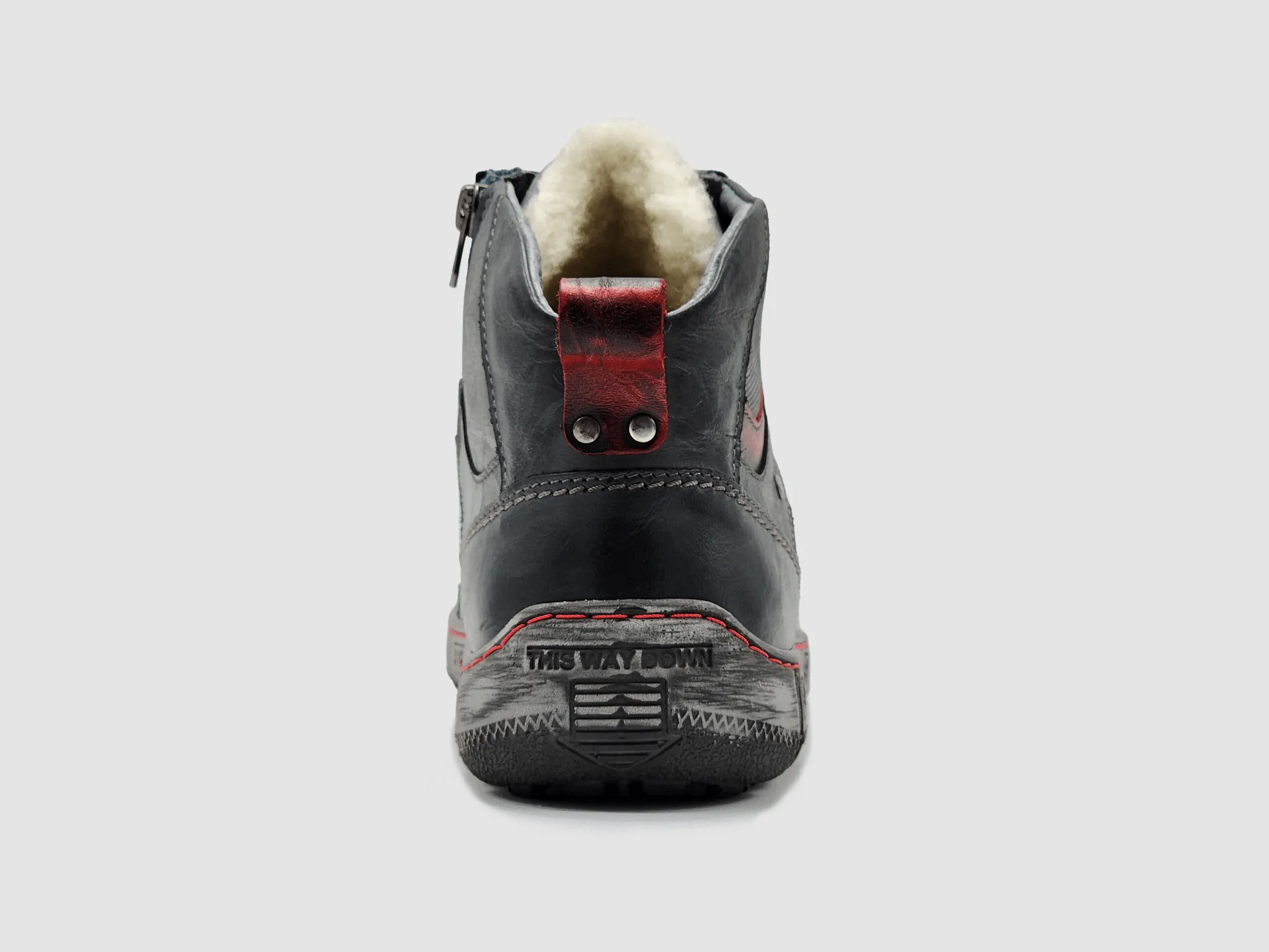 Men's Comfort Thick Wool-Lined Zip-Up Leather Boots - Grey/Red
