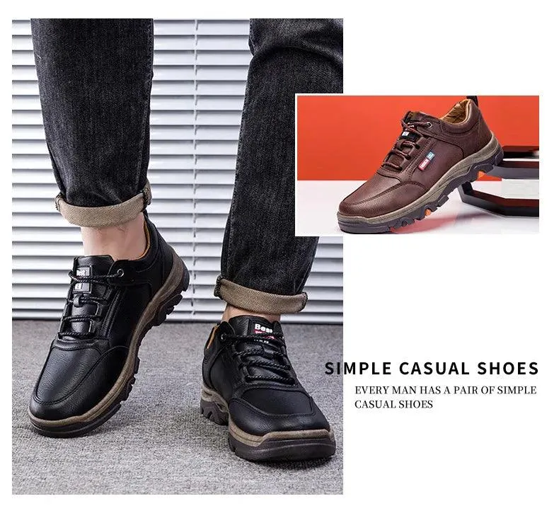 Men's Leather Shoes – Breathable Waterproof Casual Sneakers for Outdoor Hiking