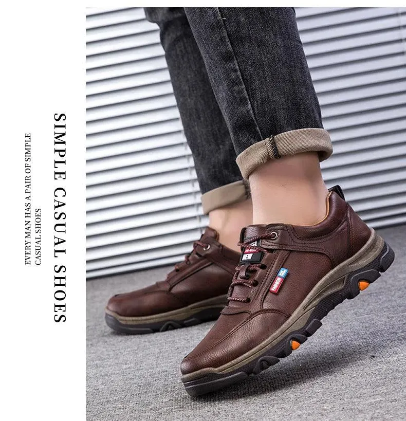Men's Leather Shoes – Breathable Waterproof Casual Sneakers for Outdoor Hiking