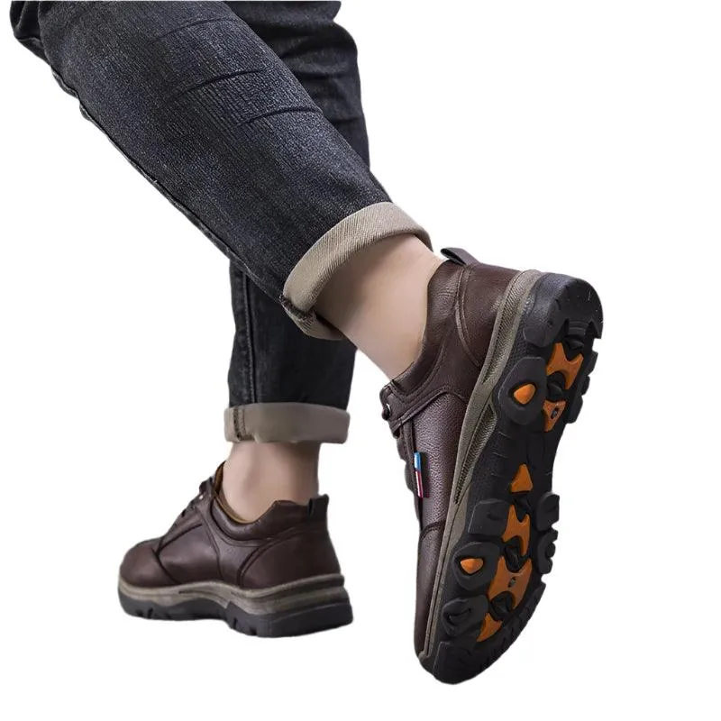 Men's Leather Shoes – Breathable Waterproof Casual Sneakers for Outdoor Hiking