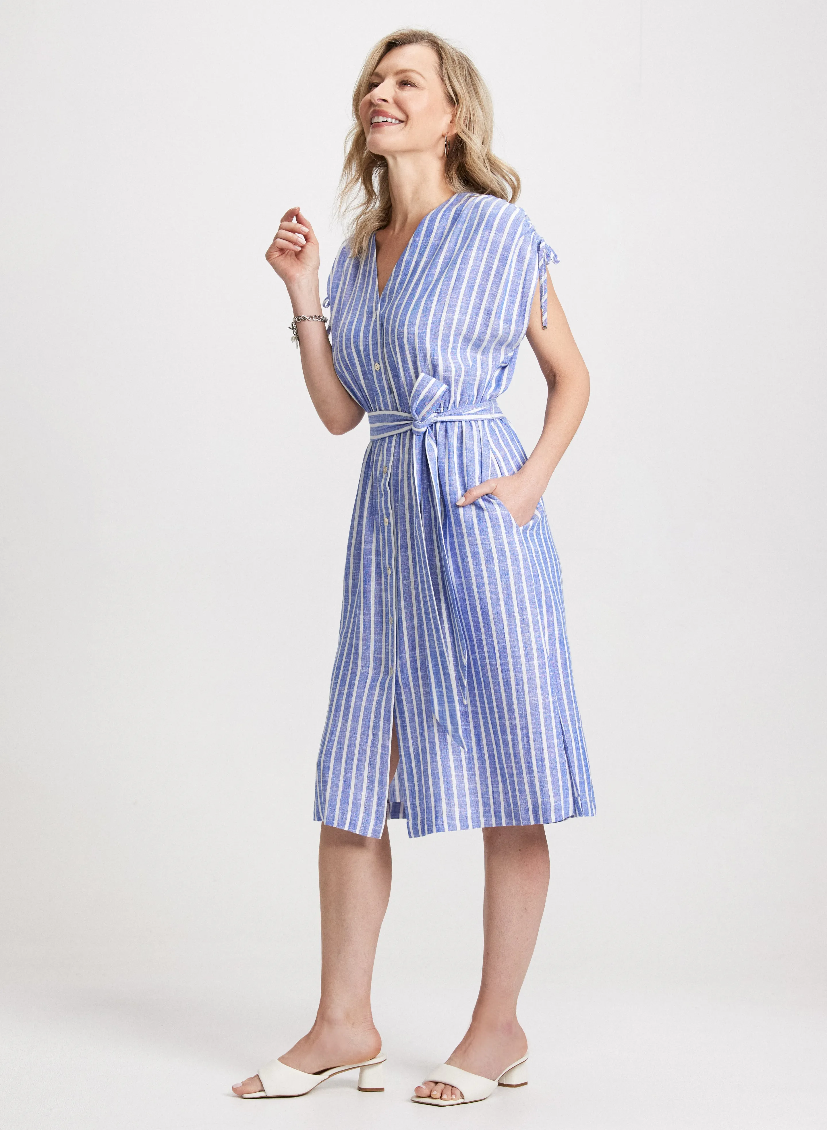 Midi Striped Linen Blend Dress
