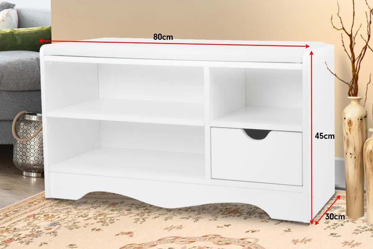 NNEDPE Shoe Rack Cabinet Organiser White Cushion - 80 x 30 x 45cm - White