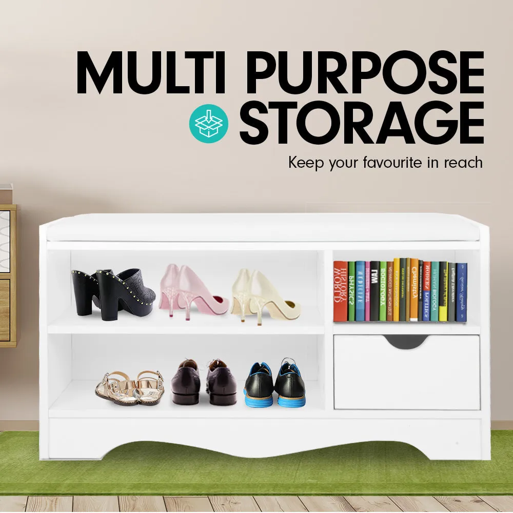 NNEDPE Shoe Rack Cabinet Organiser White Cushion - 80 x 30 x 45cm - White