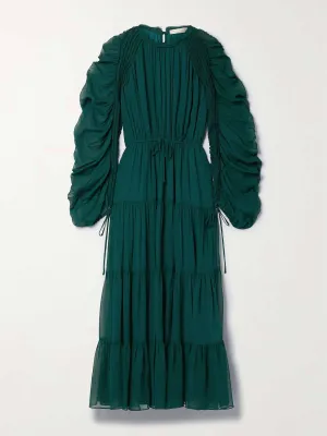 Noelle gathered silk midi dress