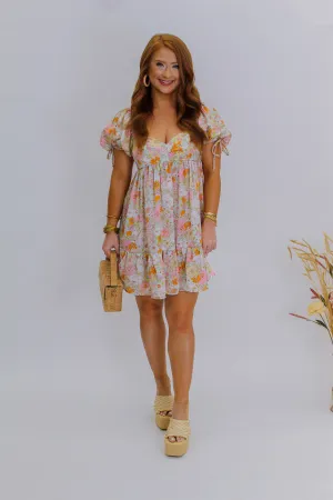 Peony Floral Mini Dress- Light Blue