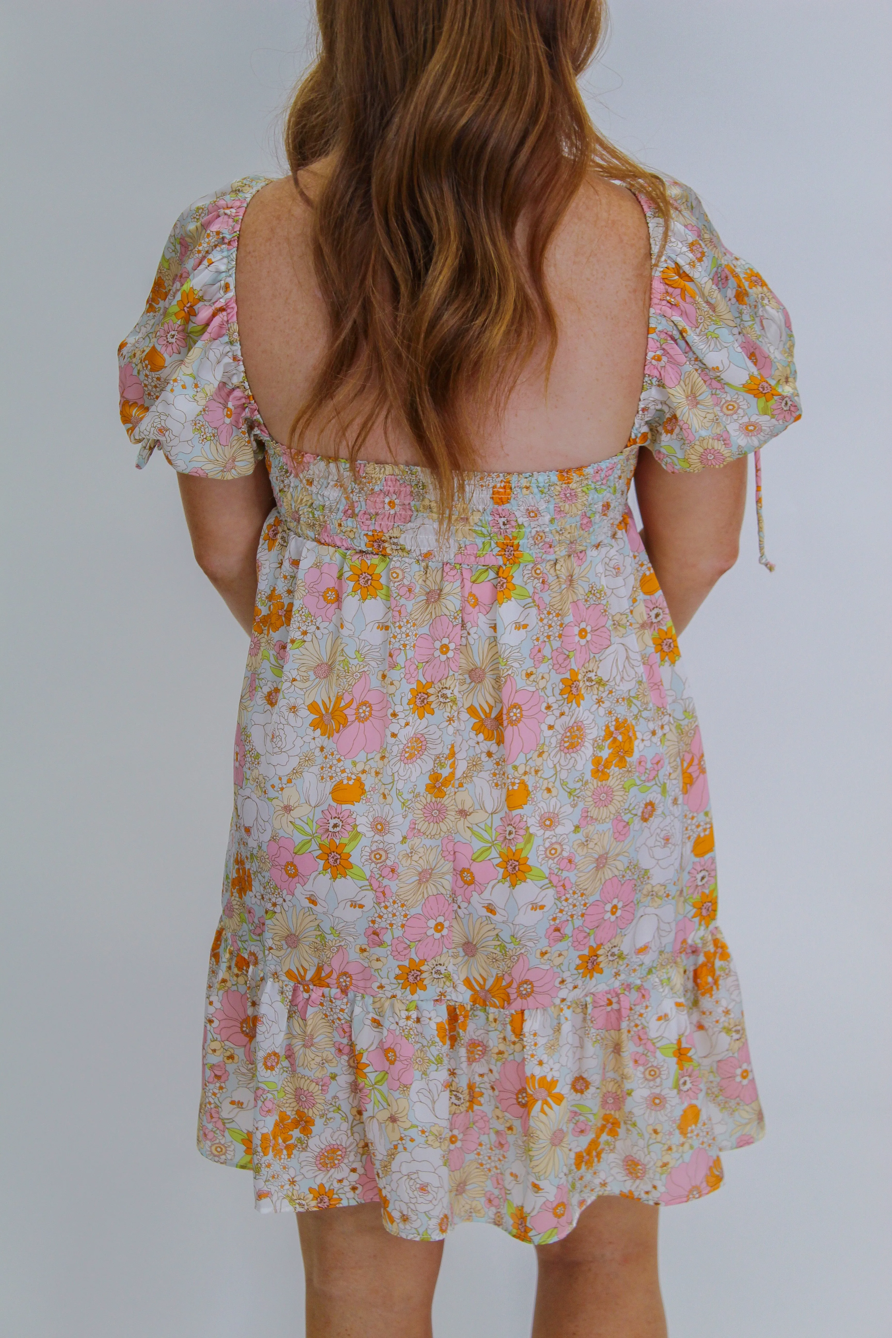 Peony Floral Mini Dress- Light Blue