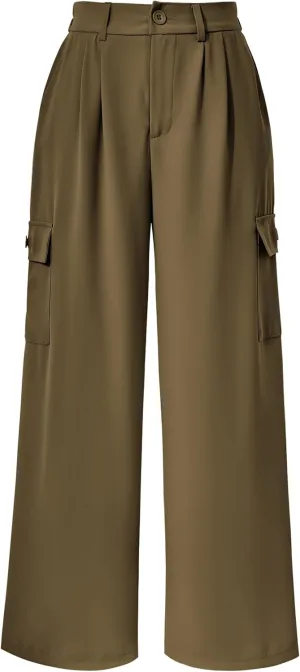 PRETTYGARDEN Women's Wide Leg Cargo Pants High Waist Business Casual Trousers Pant with Pockets