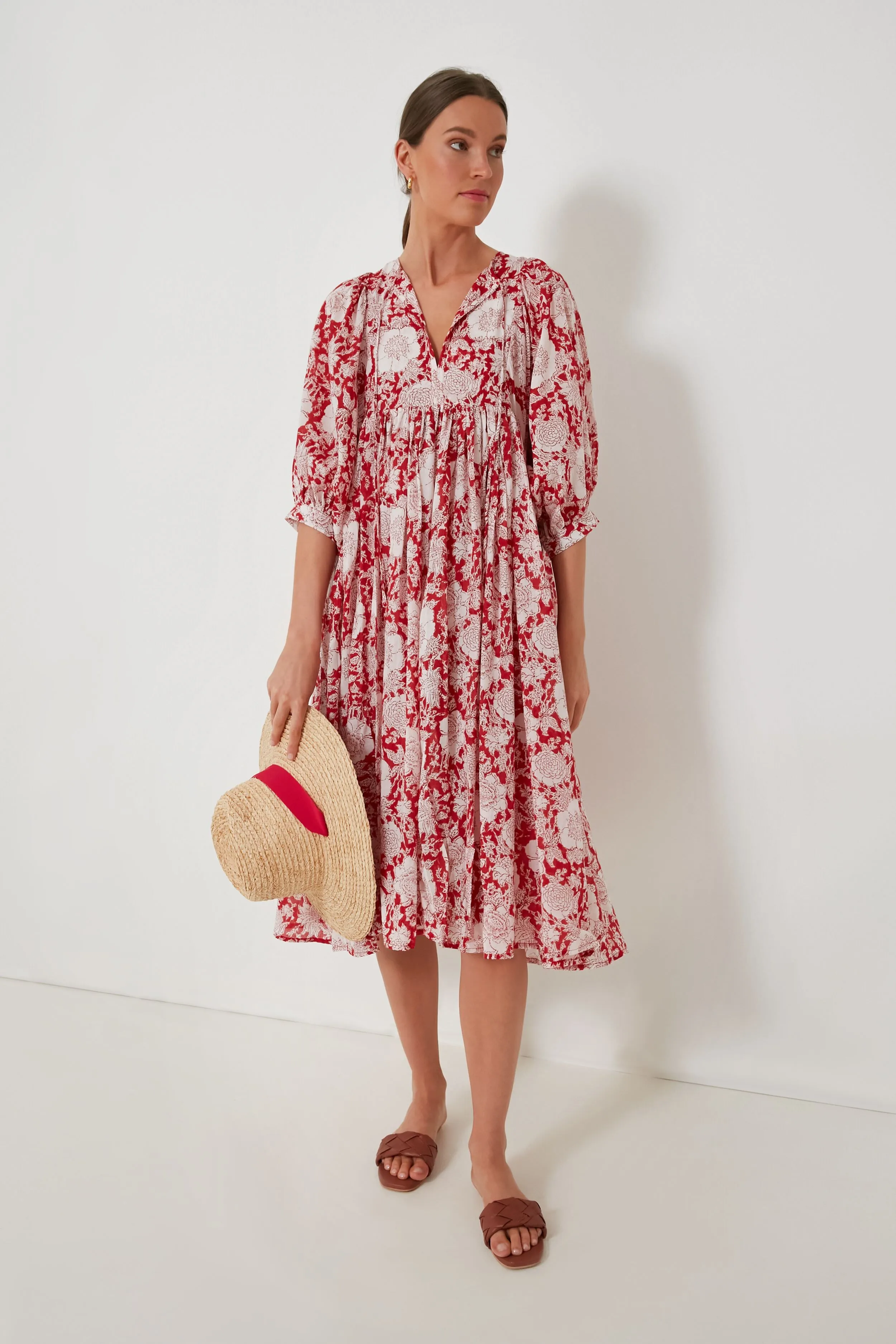 Red and White Flowers Kaala Midi Dress
