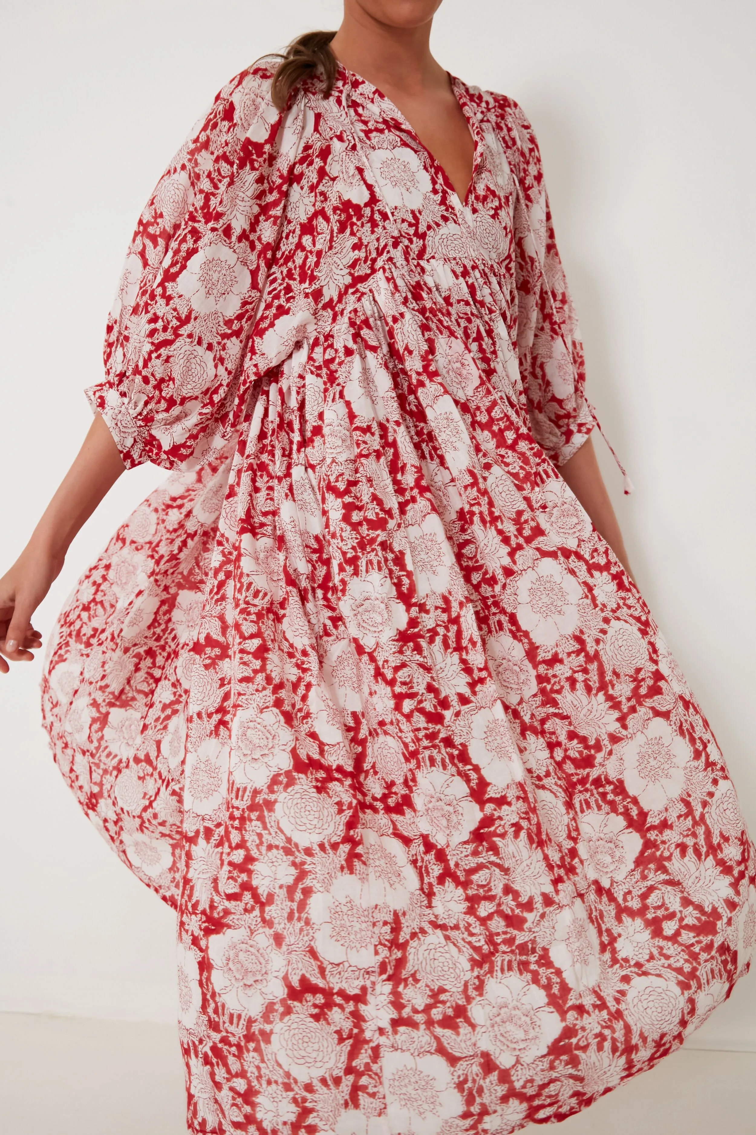 Red and White Flowers Kaala Midi Dress