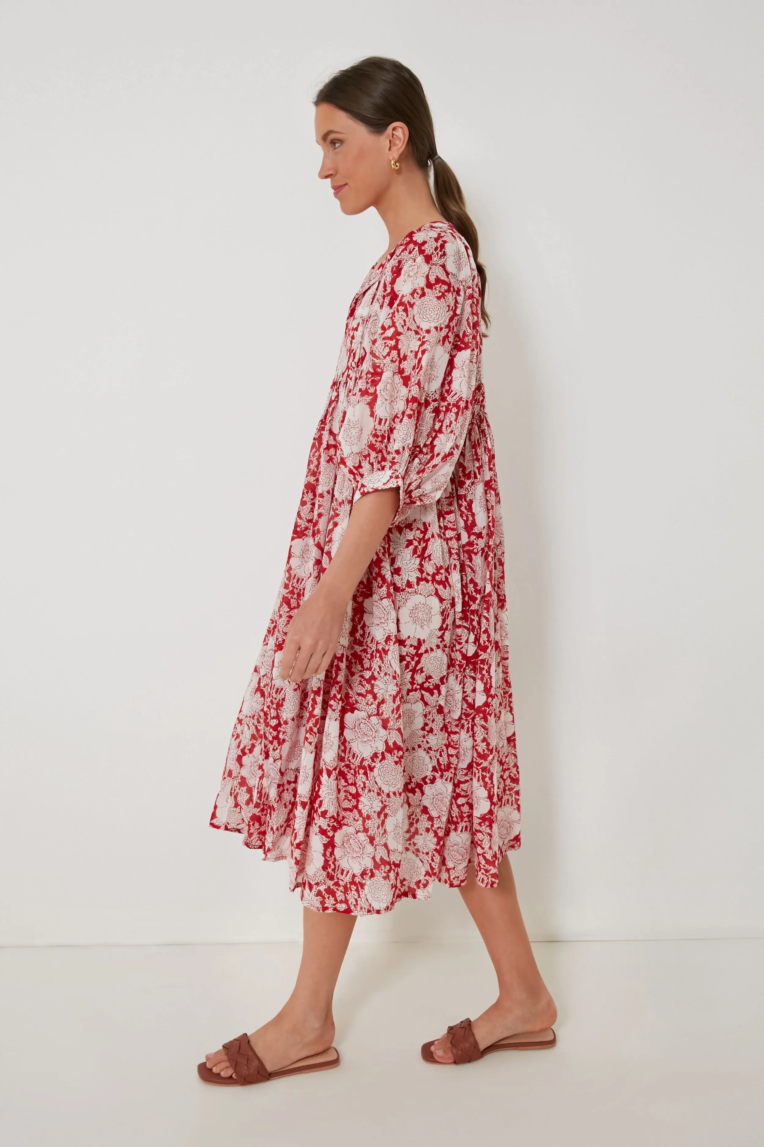 Red and White Flowers Kaala Midi Dress