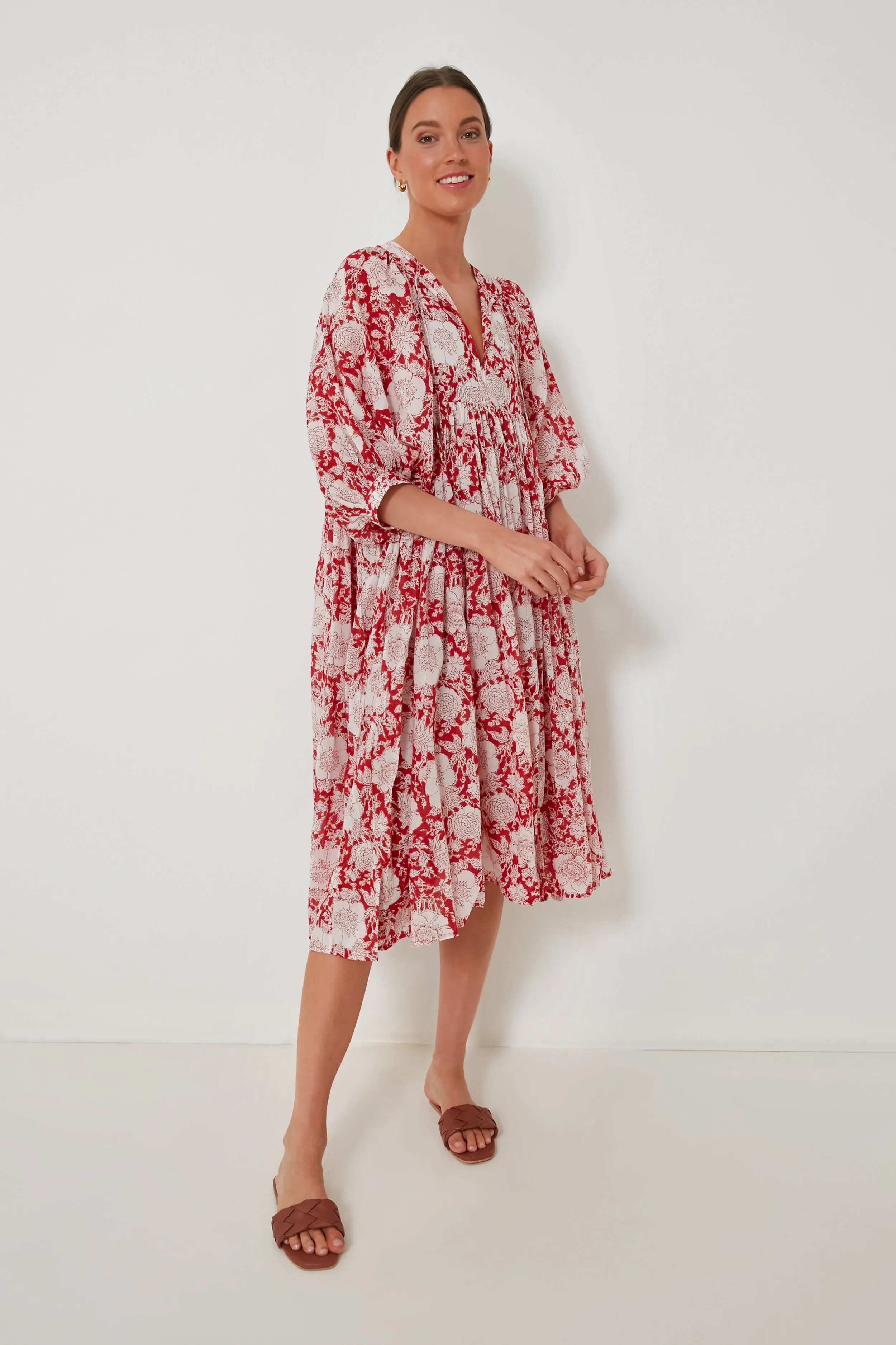 Red and White Flowers Kaala Midi Dress