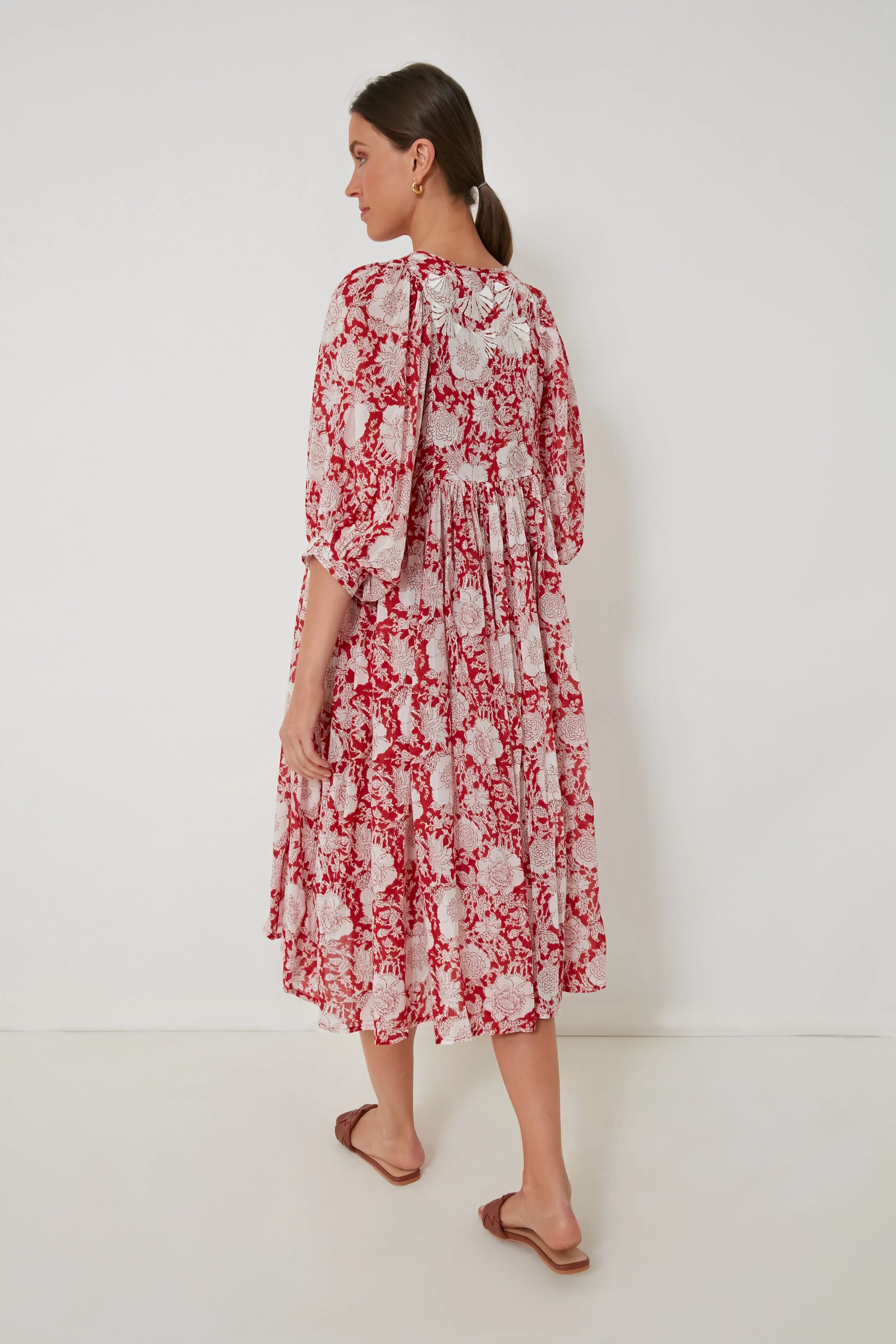 Red and White Flowers Kaala Midi Dress