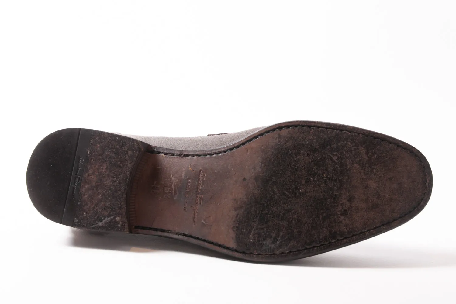 Salvatore Ferragamo Grey Suede Braided Band Loafers